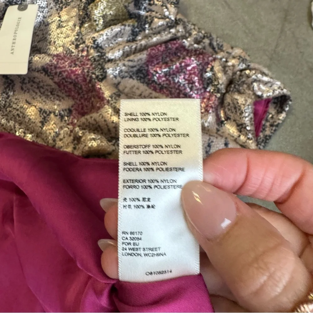 NWT Anthropologie Sequin Floral Puff Sleeve Top